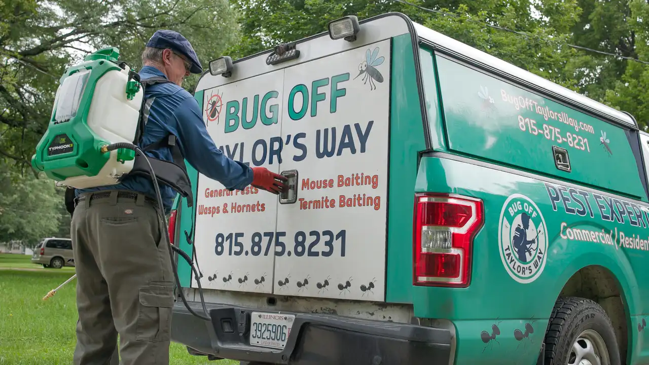 The Bug Off Taylor's Way team and branded service trailer